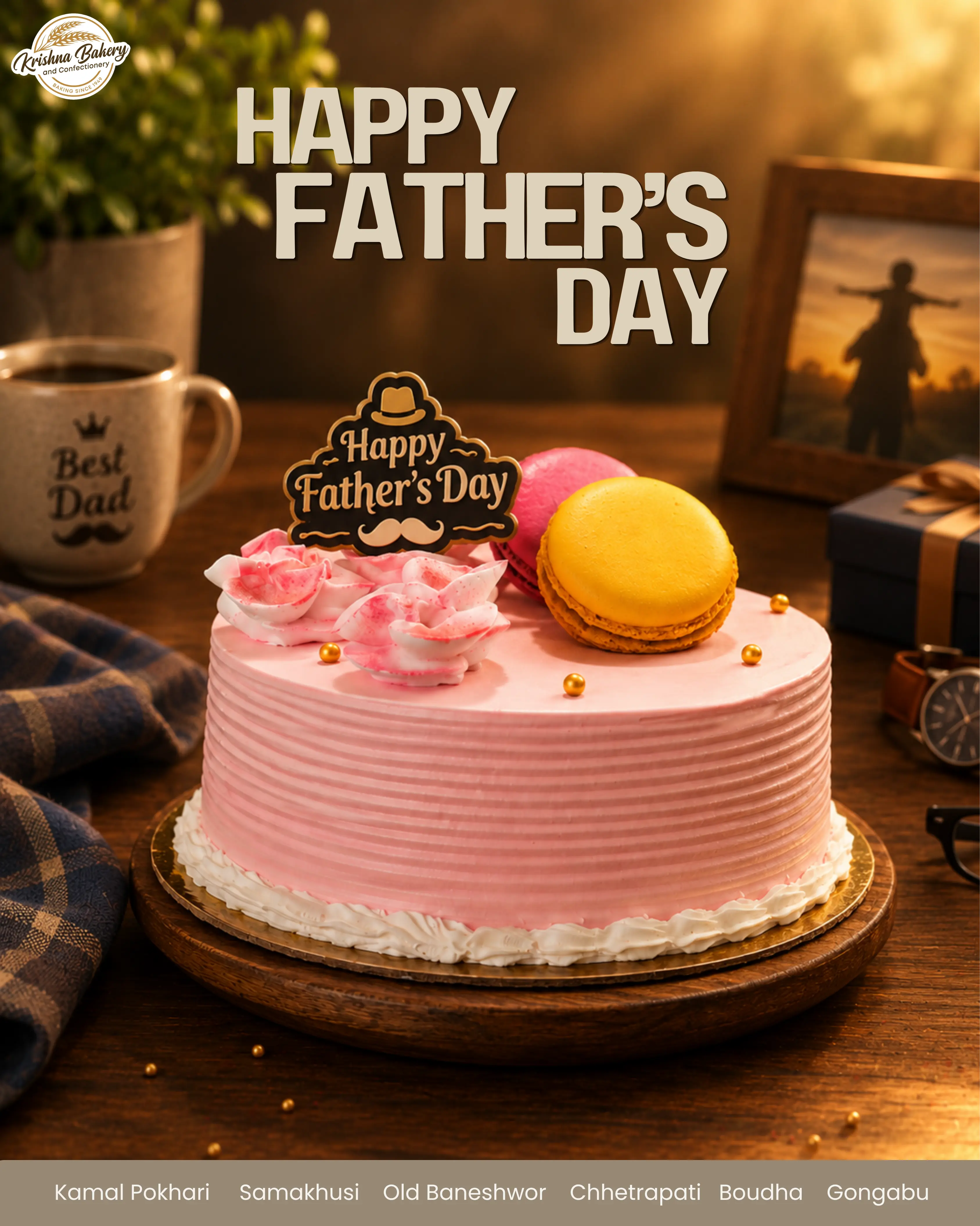 Fathers Day Strawberry Cake with Macaroon Toppings